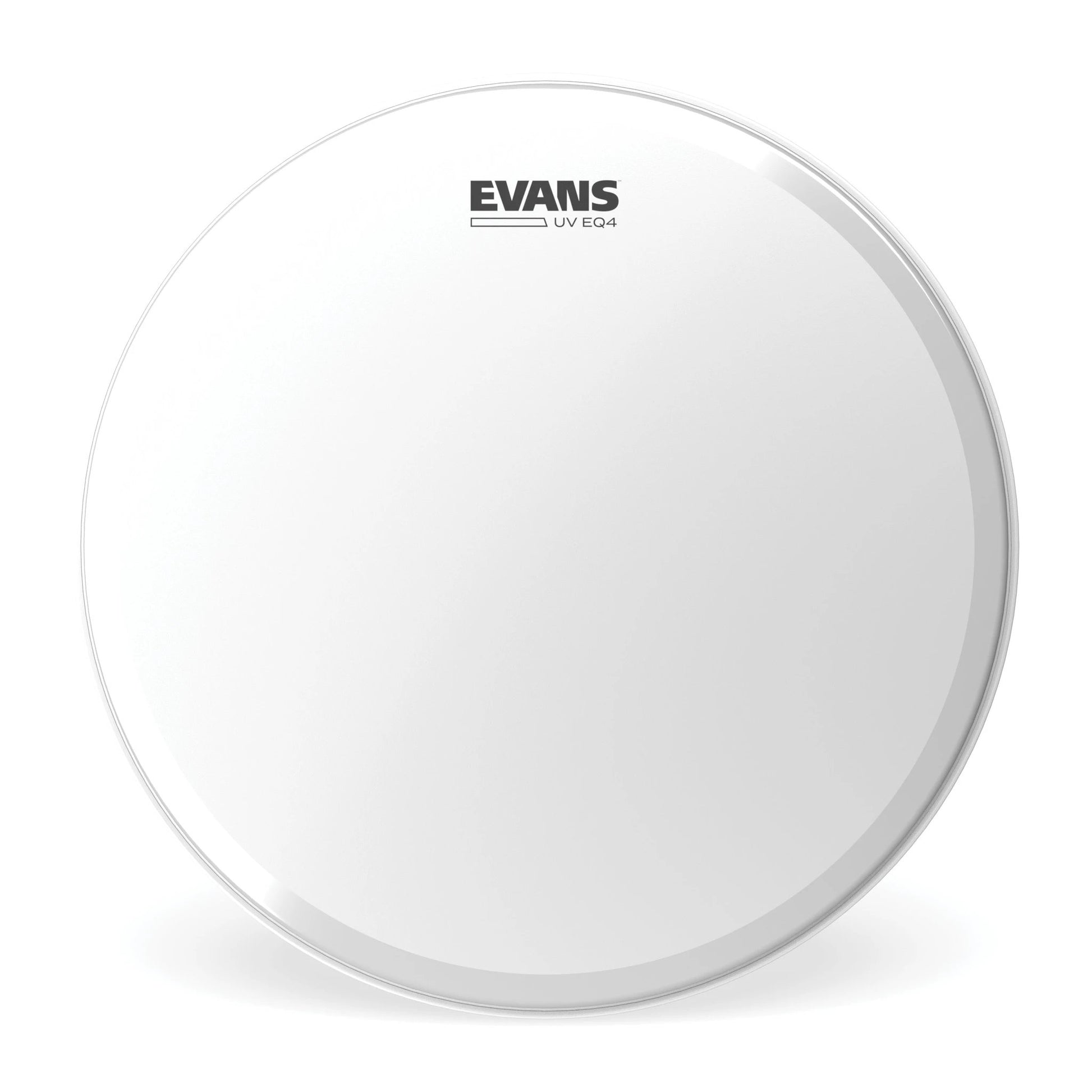 Evans UV EQ4 coated bass drum head, white with Evans logo