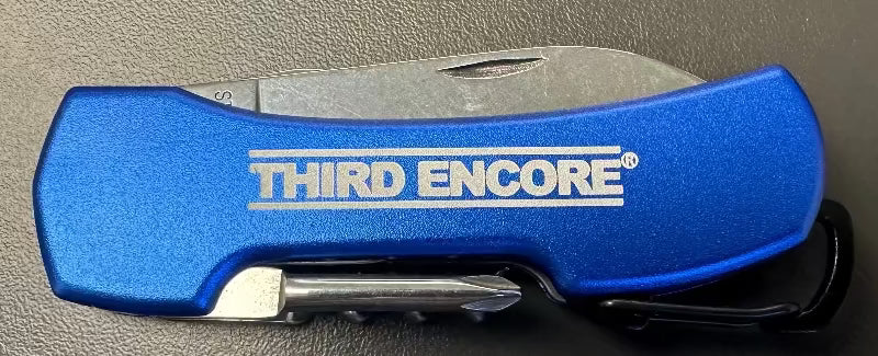 5-in-1 knife with carabiner clip, blue Third Encore multitool