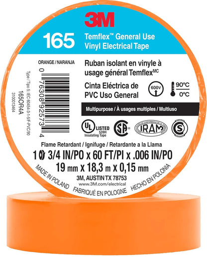 3M Temflex Electrical Tape 165, 3/4 In x 60 ft
