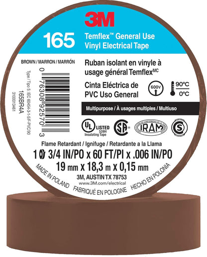 3M Temflex Electrical Tape 165, 3/4 In x 60 ft