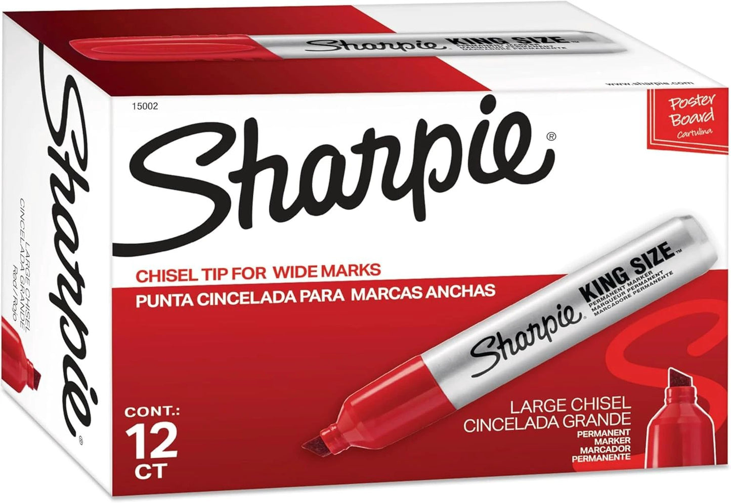 Sharpie King Size red permanent marker with chisel tip, 12-count box
