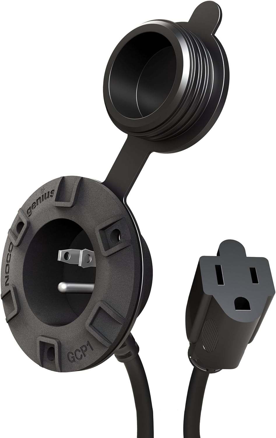 15A AC Port Plug, 125V Power Inlet Socket, and Waterproof Electrical Outlet Receptacle Box with 16-Inch Integrated Outdoor Extension Cord
