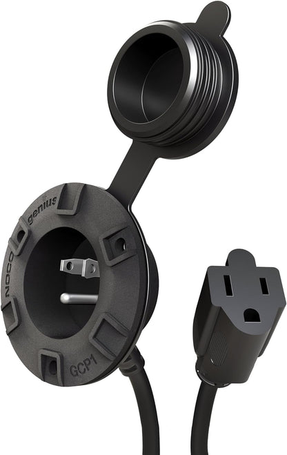 15A AC Port Plug, 125V Power Inlet Socket, and Waterproof Electrical Outlet Receptacle Box with 16-Inch Integrated Outdoor Extension Cord