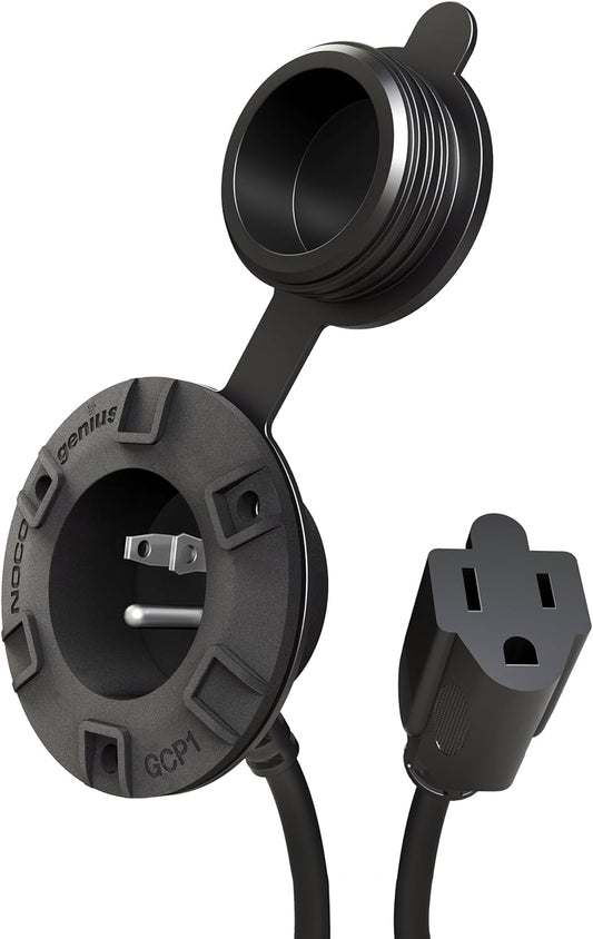 15A AC Port Plug, 125V Power Inlet Socket, and Waterproof Electrical Outlet Receptacle Box with 16-Inch Integrated Outdoor Extension Cord