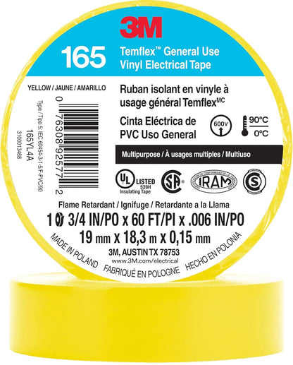 3M Temflex Electrical Tape 165, 3/4 In x 60 ft