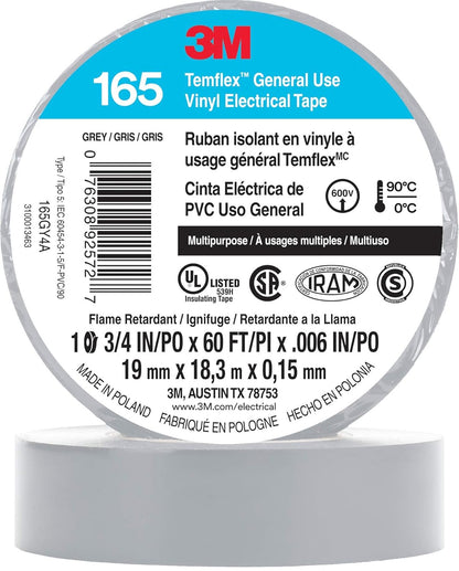 3M Temflex Electrical Tape 165, 3/4 In x 60 ft