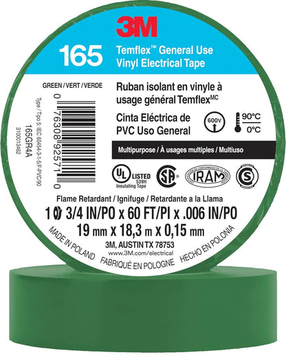 3M Temflex Electrical Tape 165, 3/4 In x 60 ft