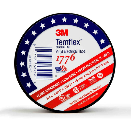 3M Temflex Electrical Tape 1776, 3/4" Wide, 60' Long, 7 mil Thick, Black