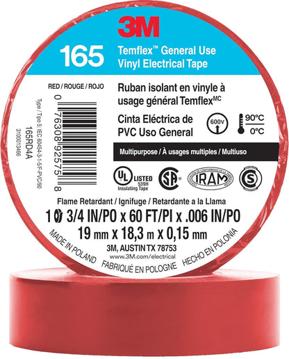 3M Temflex Electrical Tape 165, 3/4 In x 60 ft