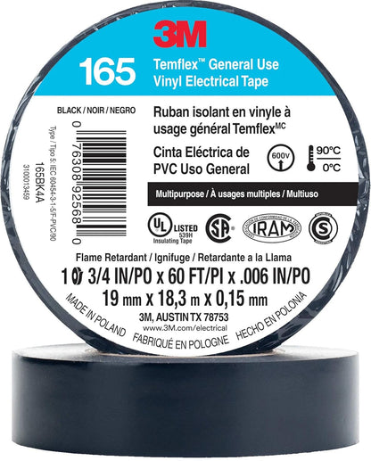 3M Temflex Electrical Tape 165, 3/4 In x 60 ft