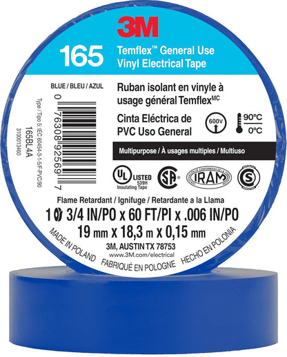 3M Temflex Electrical Tape 165, 3/4 In x 60 ft