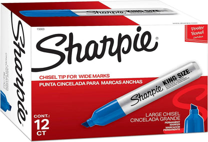Sharpie King Size permanent marker, blue, chisel-tip, 12-count box