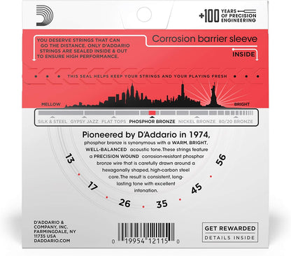 D'Addario 13-56 Medium, Phosphor Bronze Acoustic Guitar Strings