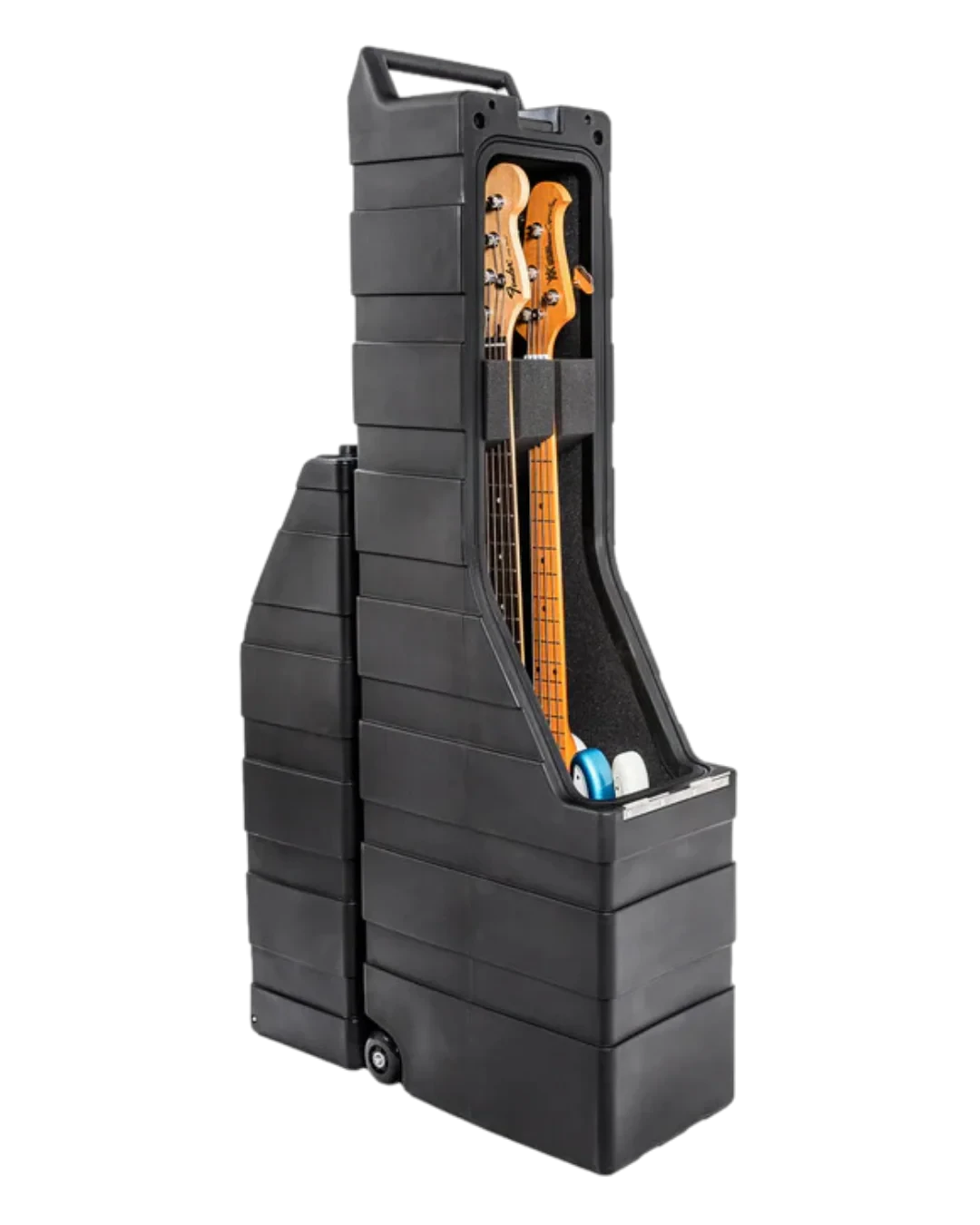 ENKI AMG-2 Gen 3 bass case, black hard-shell with foam interior and bass necks visible