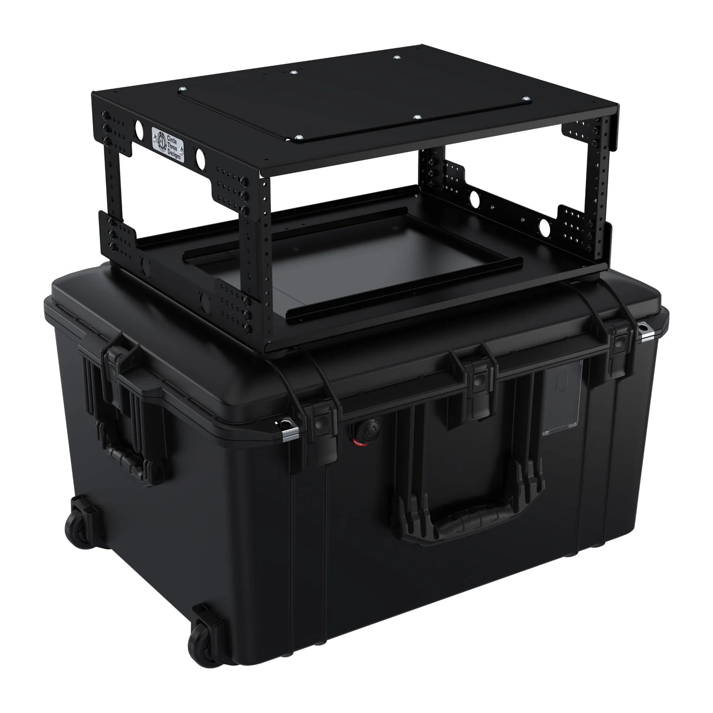 Circle Three Designs 4RU Aluminum Gen 2.0 Fly Rack with Pelican Air 1637 and Laptop Tray