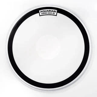 Aquarian drum head with clear surface and black border on a white background