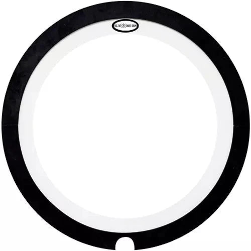 Clear drum head with black rim on a white background