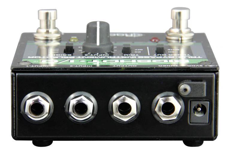 Radial Engineering BigShot I/O instrument selector, black metal guitar effects processor with four front 1/4 inch jacks