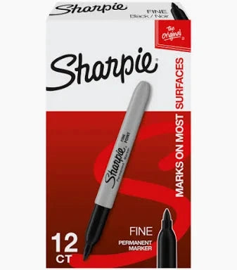 Sharpie Super Permanent Marker, Fine Point; 12-pack with silver body and black cap