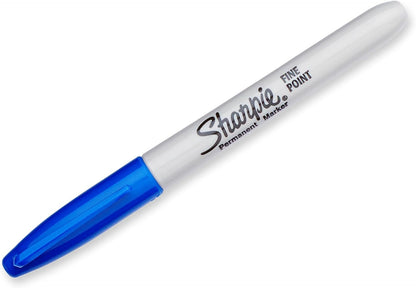 Sharpie permanent marker with blue cap and silver body, fine point
