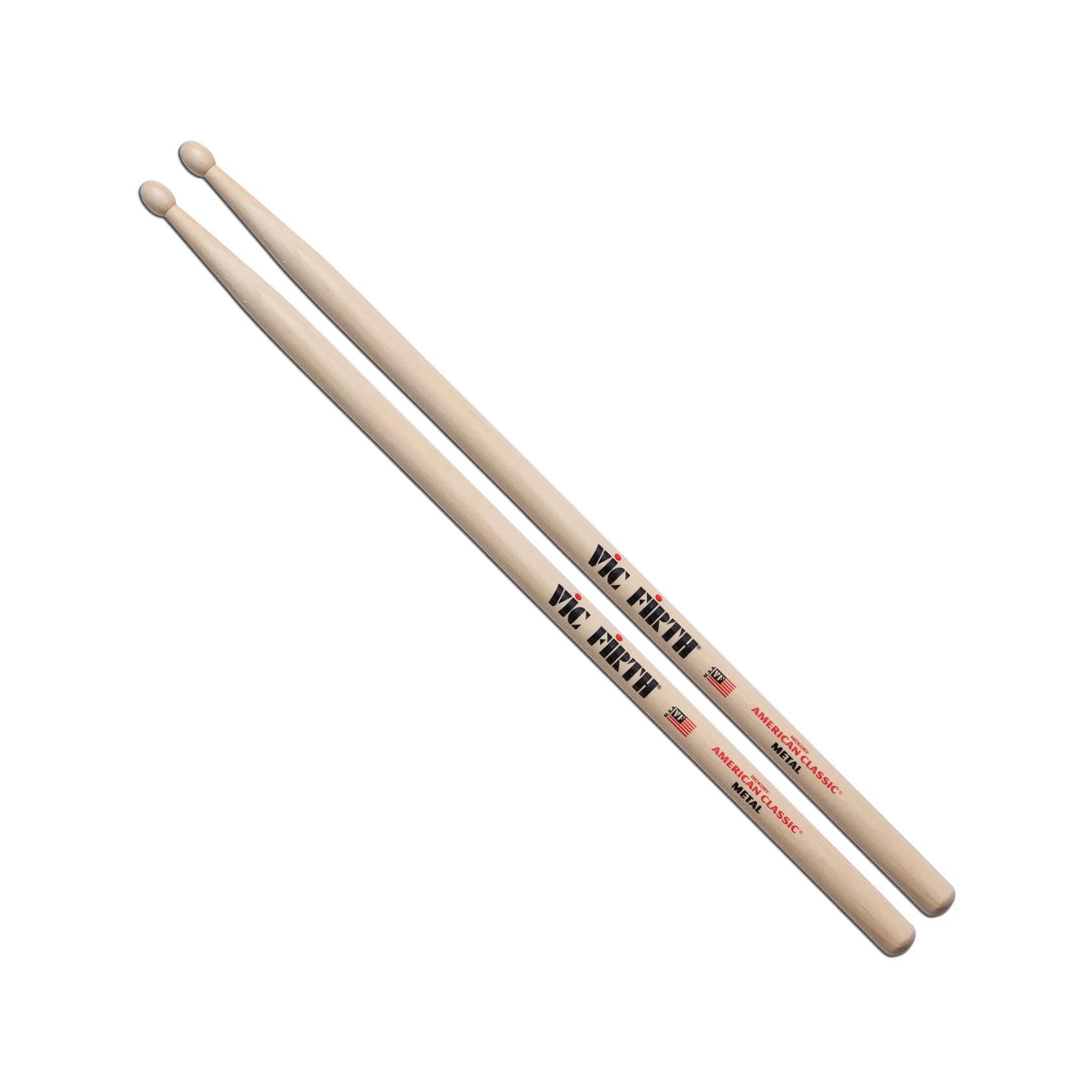 Two wooden drumsticks with Vic Firth branding on a white background