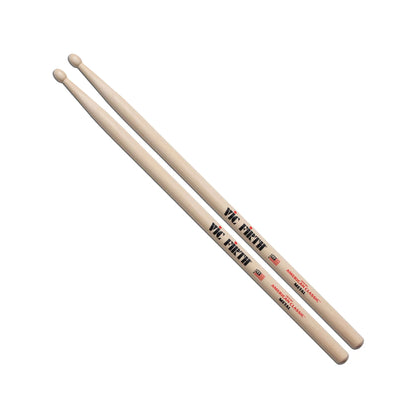 Two wooden drumsticks with Vic Firth branding on a white background