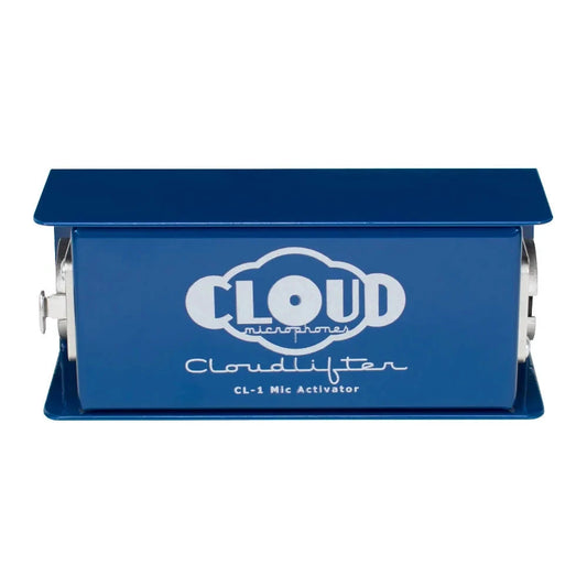 Blue device with 'Cloud Microphones' branding on a white background