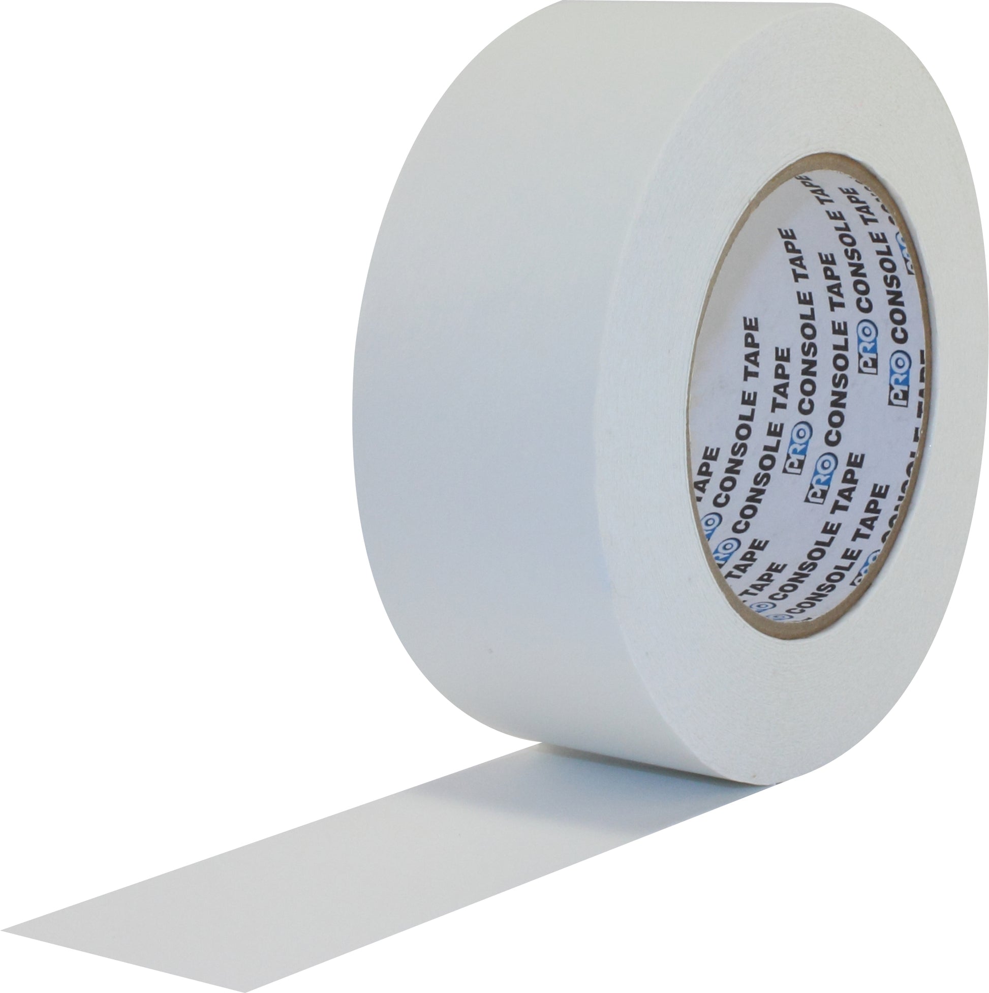 Roll of white tape with a visible brand label on a white background