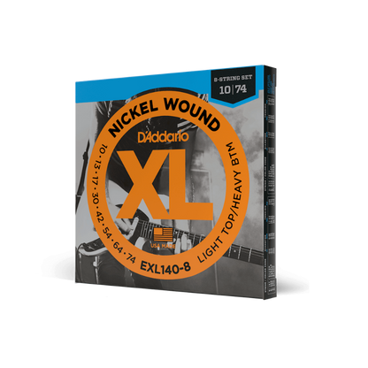 D'Addario 10-74 Light Top/Heavy Bottom, XL Nickel Electric Guitar Strings (8-string)