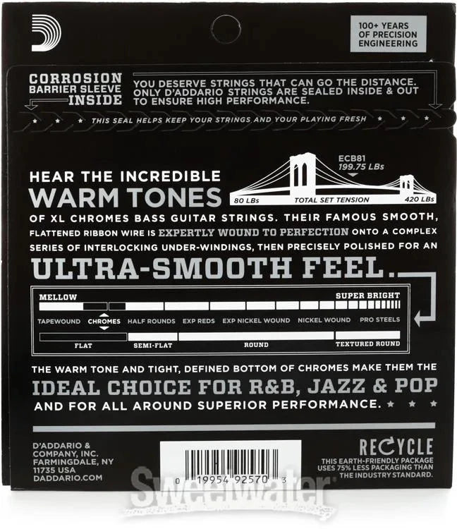 D'Addario bass guitar strings packaging with text and branding.