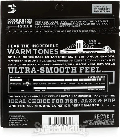 D'Addario bass guitar strings packaging with text and branding.