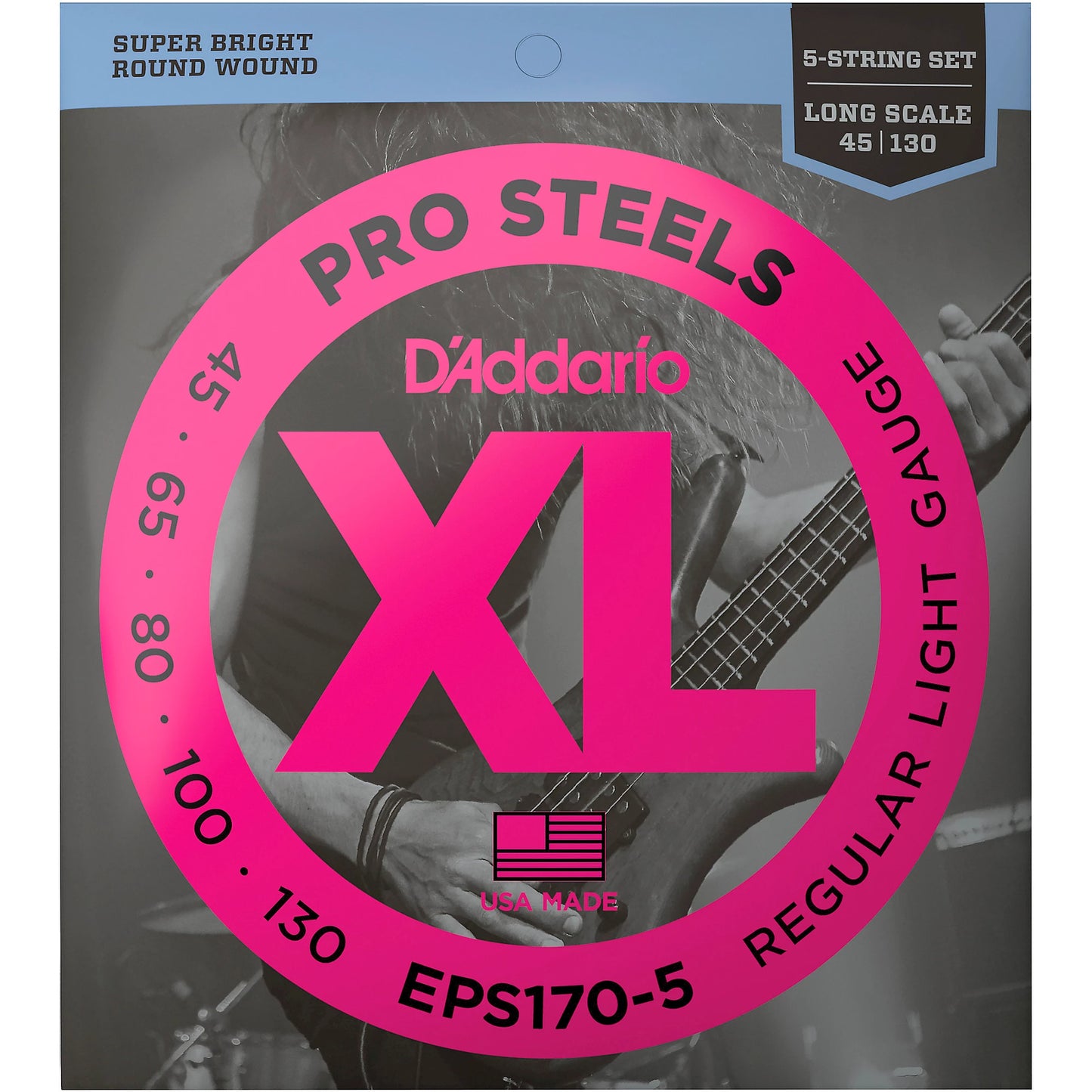 D'Addario 45-130 Regular Light 5-string, Long Scale, XL Nickel Bass Strings