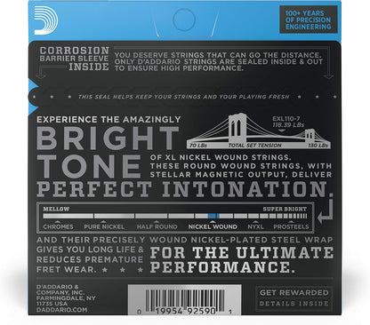 D'Addario 10-59 Regular Light 7-String, XL Nickel Electric Guitar Strings