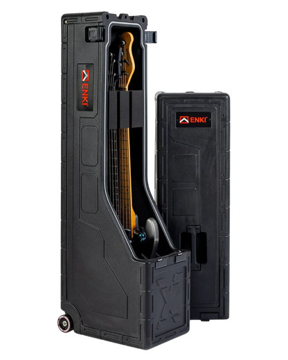 Black ENKI Guitar case with tools inside on a white background