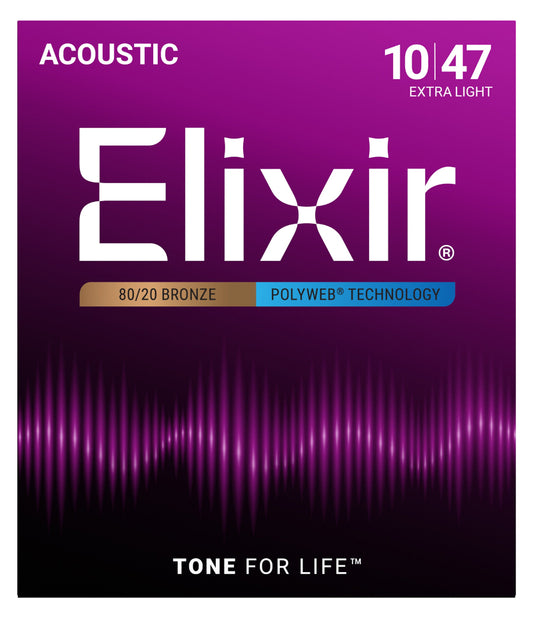 Elixir 12-56 Light/Medium, Phosphor Bronze with Polyweb Coating Acoustic Guitar Strings
