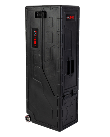 Black storage container with ENKI branding on a white background