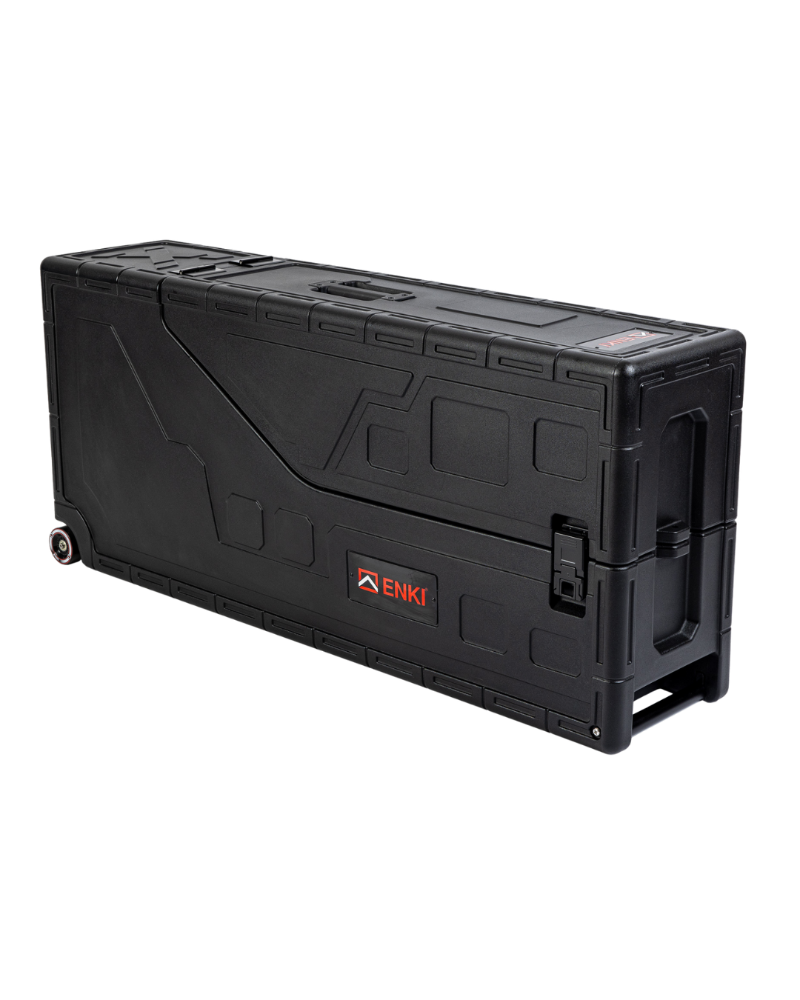 Black Guitar storage box with ENKI branding on a white background