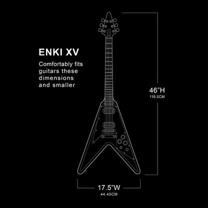 Diagram of an ENKI XV guitar with dimensions on a black background