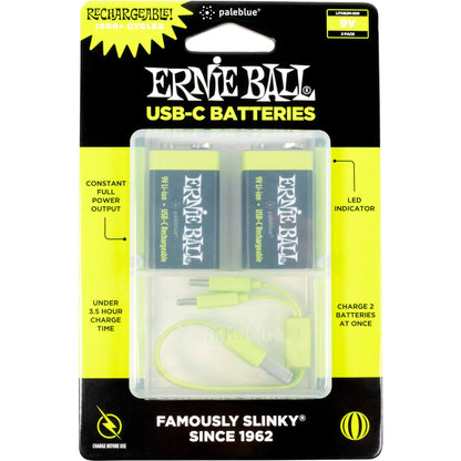 Ernie Ball USB-C rechargeable 9V batteries, 2-pack by Paleblue