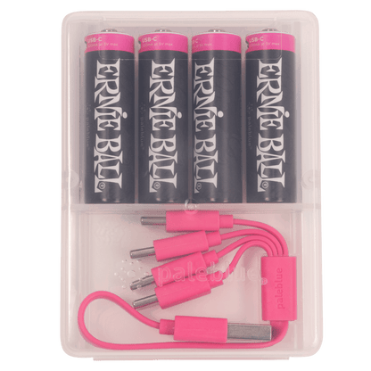 Ernie Ball USB-C rechargeable AA batteries 4-pack with pink Paleblue charging cable