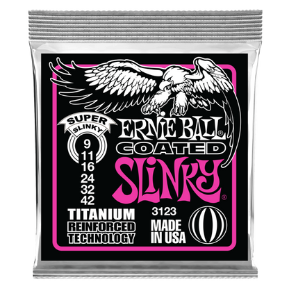 Ernie Ball 9-42 Super Slinky, Coated Titanium RPS Electric Guitar Strings P03123