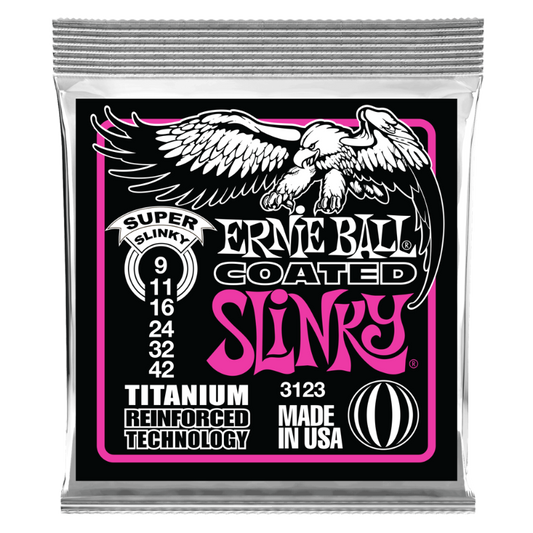 Ernie Ball 9-42 Super Slinky, Coated Titanium RPS Electric Guitar Strings