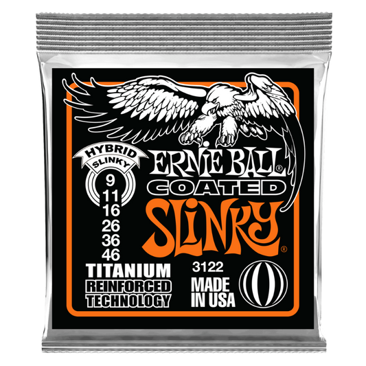 Ernie Ball 9-46 Hybrid Slinky, Coated Titanium RPS Electric Guitar Strings