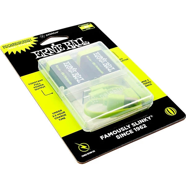 Ernie Ball USB-C rechargeable 9V battery set, Paleblue, 2-pack in clear blister packaging