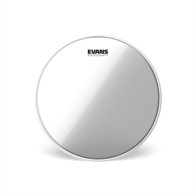 Evans Snare Side 300 drumhead with silver-white finish and Evans logo