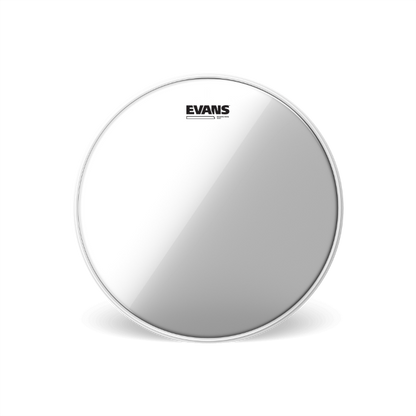 Evans Snare Side 300 drumhead with silver-white finish and Evans logo