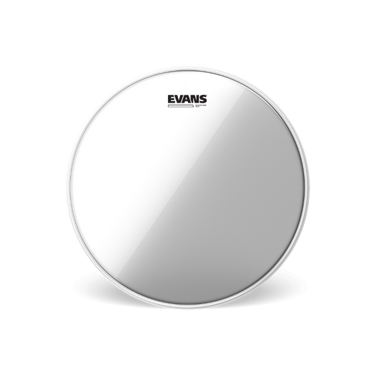 Evans Snare Side 300 drumhead with silver-white finish and Evans logo