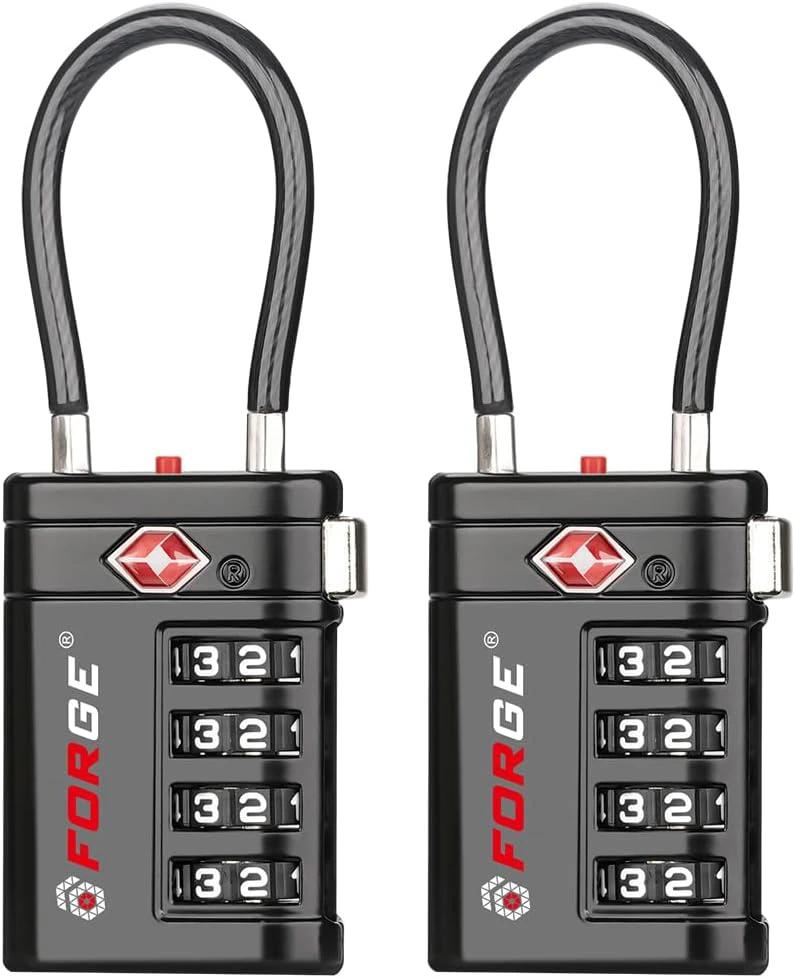 Two black combination locks with red 'FORGE' branding on a white background