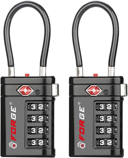 Two black combination locks with red 'FORGE' branding on a white background