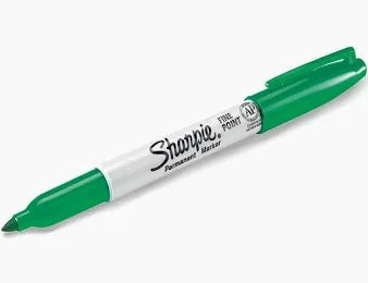 Sharpie Super Permanent Marker, Fine Point, green cap marker with white body and Sharpie branding